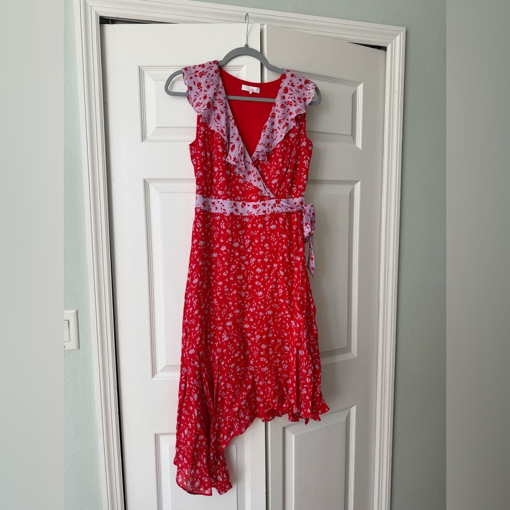 Parker Jennifer Combo faux-wrap dress in a red and lilac floral print size 0 - Picture 4 of 11